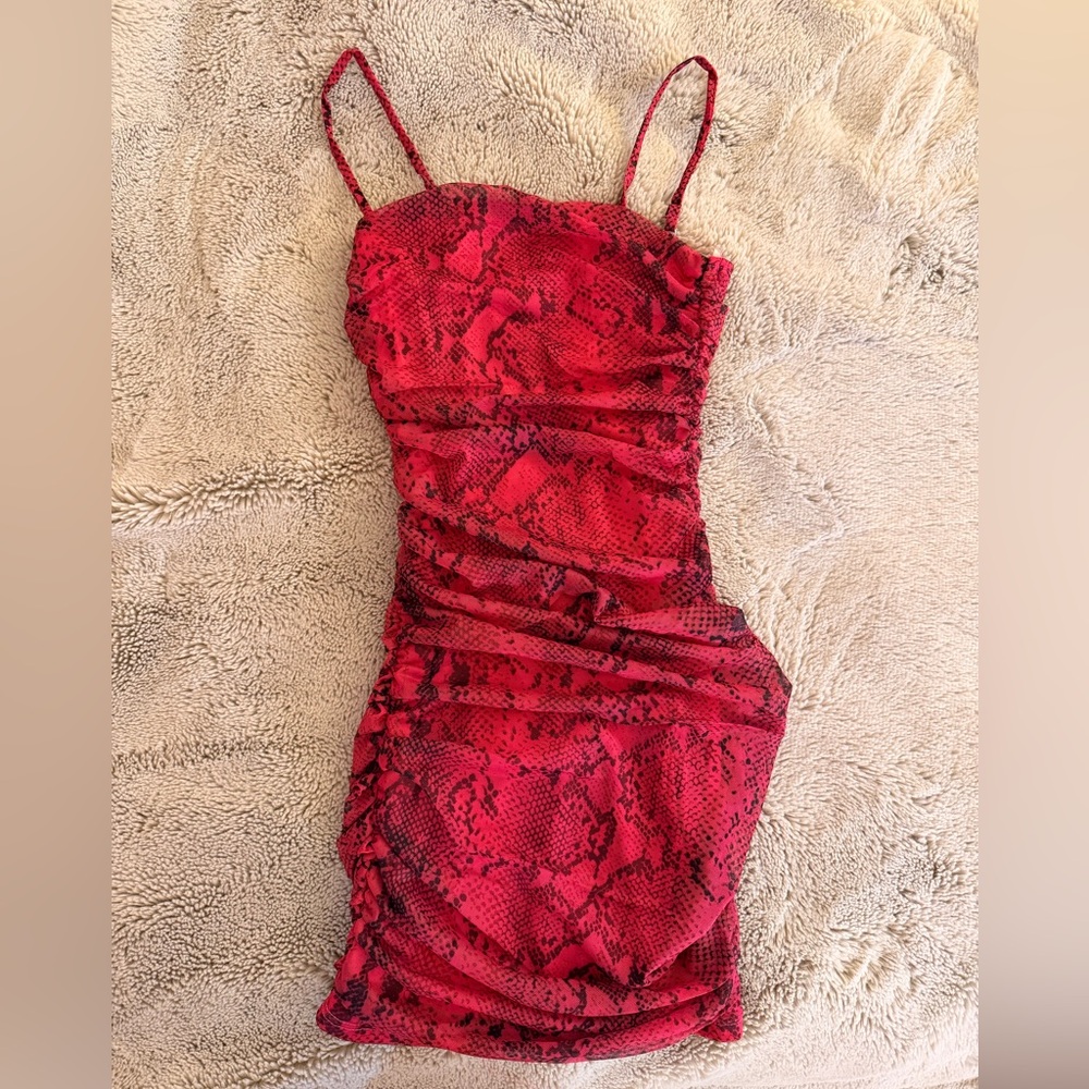 Emprada Magenta Snake Print Mini Dress